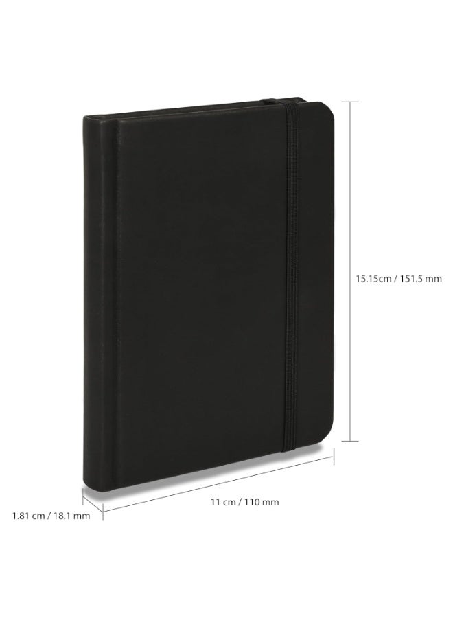 FIS® Hard Cover Notebook,Italian PU Materials,A6 Size(105x148mm),240 Pages, Single Line Ruling, Round Corners with Elastic Band Closure,70gsm Italian Ivory Paper,Black Cover Color-FSNBSL1601 - Image 2
